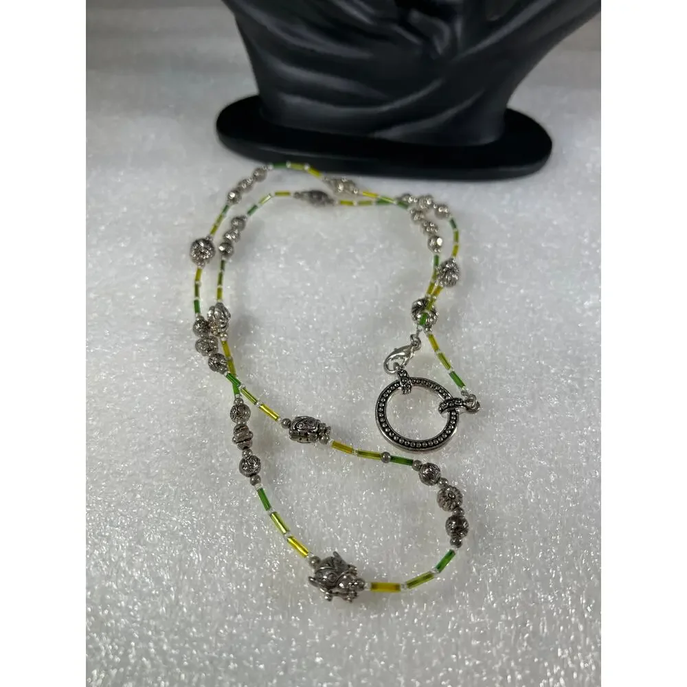Green Yellow beaded Eye Wear Glasses ID Chain Holder Accessory NEW Deadstock